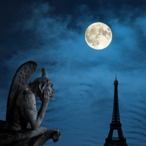 Full moon and gargoyle of Paris