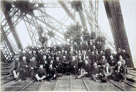 July 4, 1888: A gathering of the Press  on the first level, Gustave Eiffel is in the center.